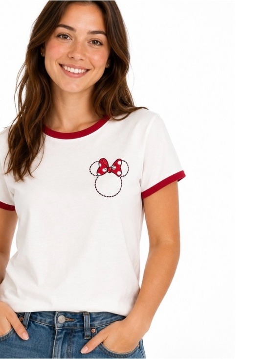 Disney Tops - White and Red Minnie Mouse Disney Bow T-Shirt